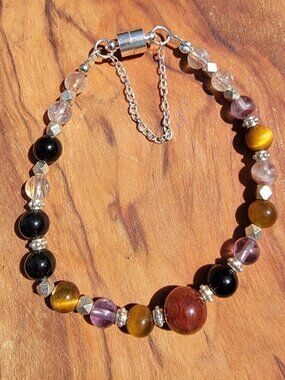 Fire Quartz, Amethyst & Mixed Gemstone Bracelet | Magnetic Clasp